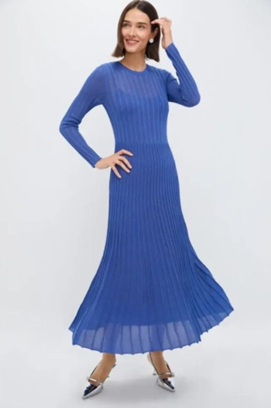 TUCKERNUCK x HYACINTH HOUSE Cammie Knit Maxi Dress Cobalt Shimmer Sz L $168 3B48